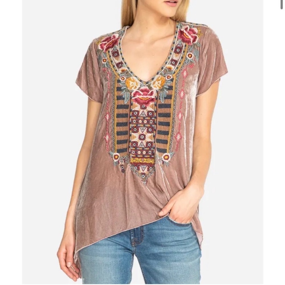 Johnny Was Embroidered Velvet Top